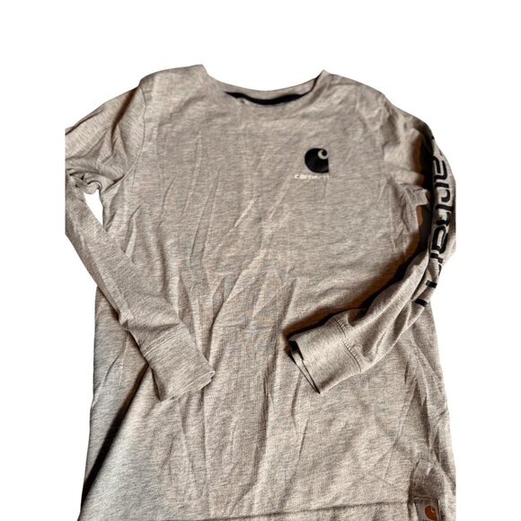 Carhartt Boys Grey Long-Sleeve Logo Tee Shirt Size 7 Cotton Blend Casual Style - Picture 2 of 10
